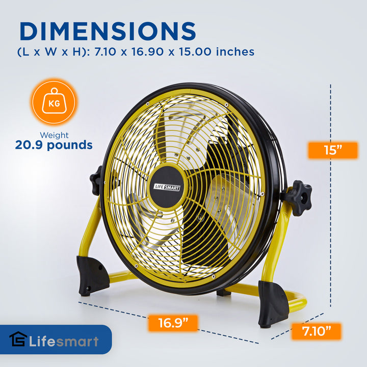 Lifesmart FGD-12C 12 In Rechargeable Battery Powdered Variable Speed Fan, Yellow