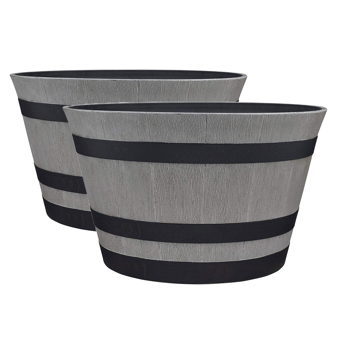 Southern Patio HDR-055457 Resin Whiskey Barrel Garden Planter Pot, Gray (2 Pack) - VMInnovations