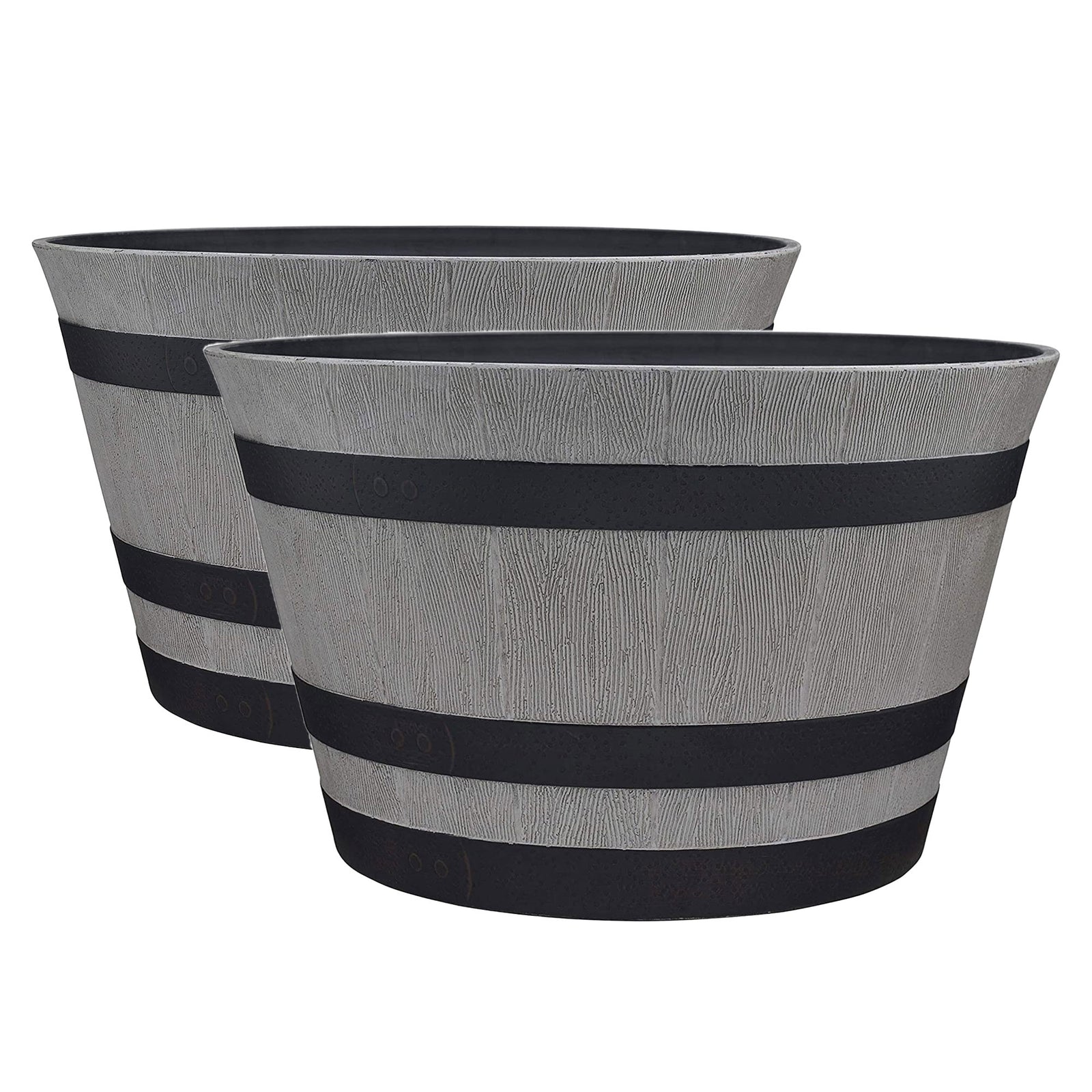 Southern Patio HDR-055457 Resin Whiskey Barrel Garden Planter Pot, Gray (2 Pack) - VMInnovations