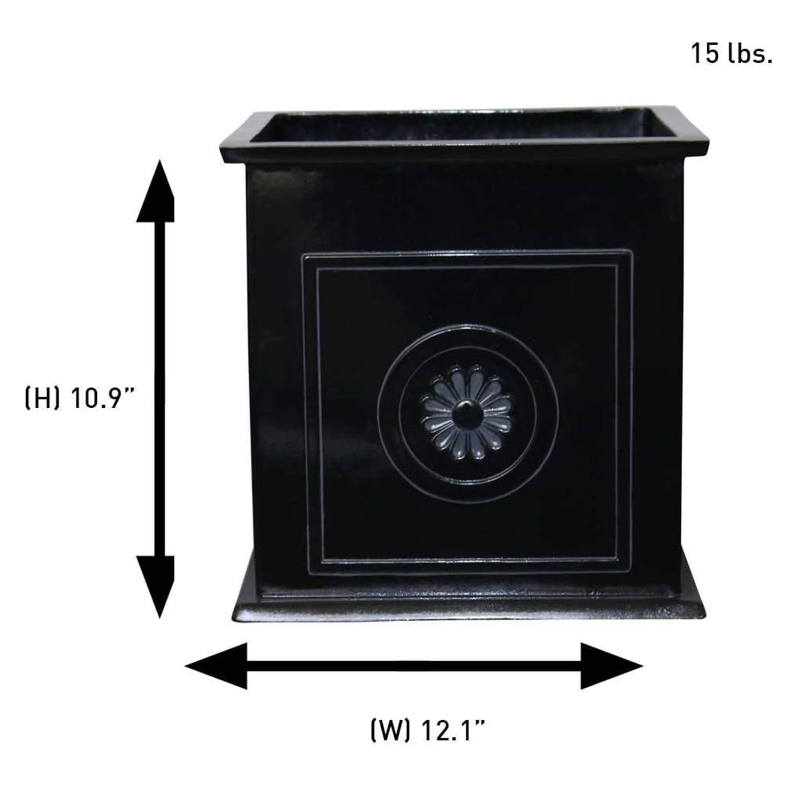 Southern Patio CMX-042426 Colony 16 Inch Square Resin Outdoor Planter Urn, Black - VMInnovations