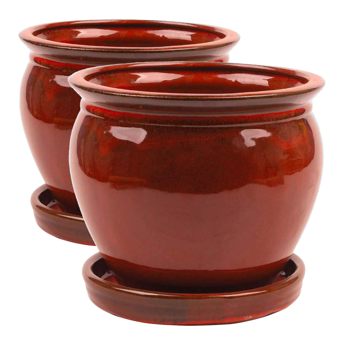 Southern Patio Wisteria 12 Inch Ceramic Planter Pot with Saucer, Red (2 Pack)