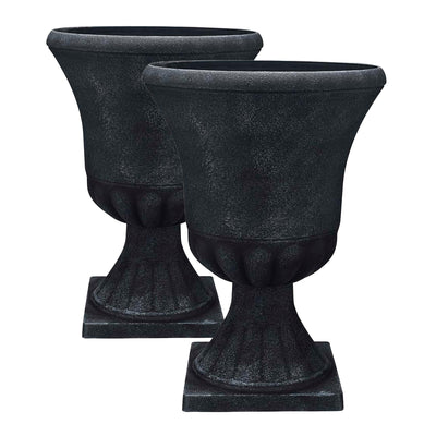 Southern Patio EB-029816 Winston 16 Inch Resin Outdoor Planter, Black (2 Pack)