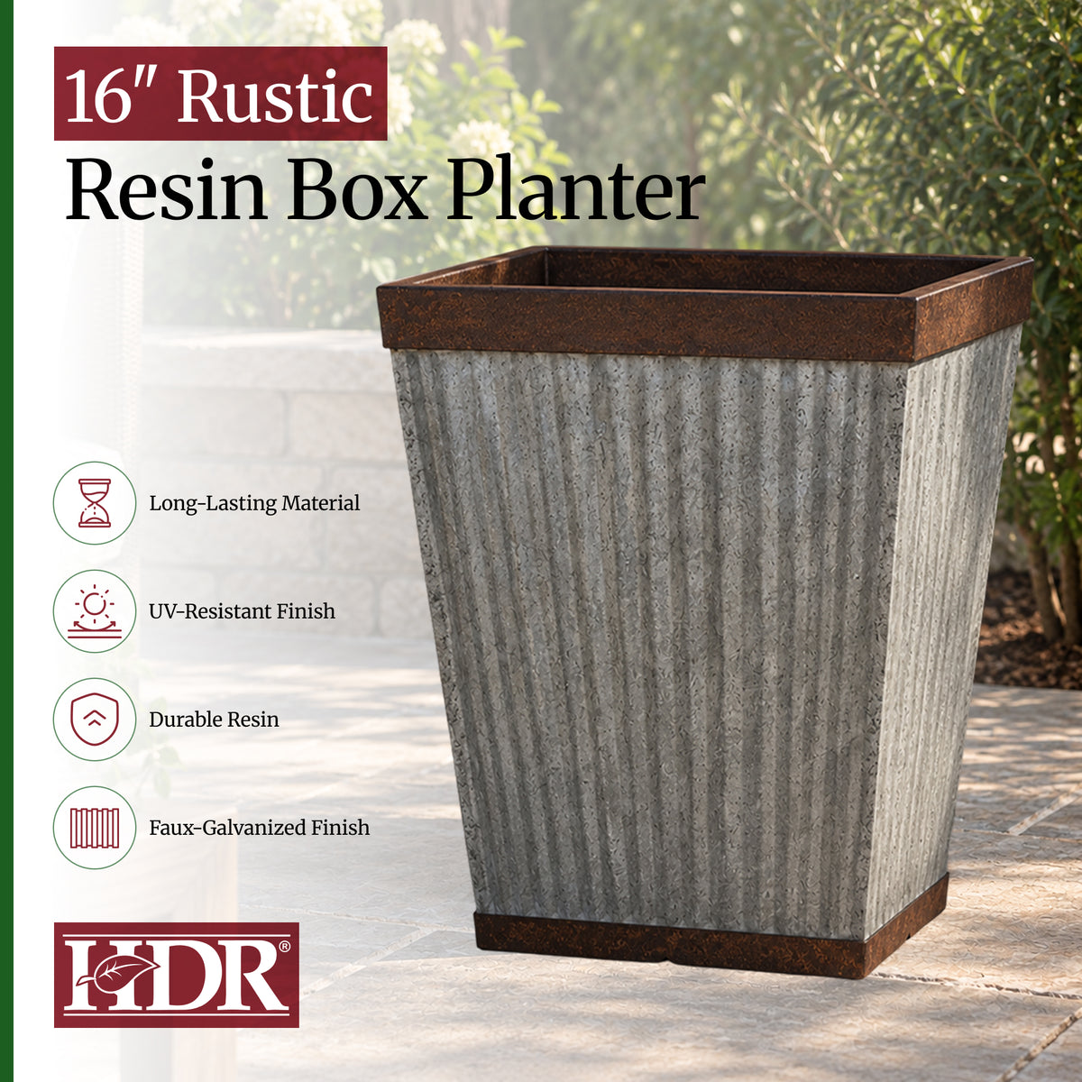 Southern Patio HDR-046851 Square Rustic Resin Outdoor Box Flower Planter (4 Set)