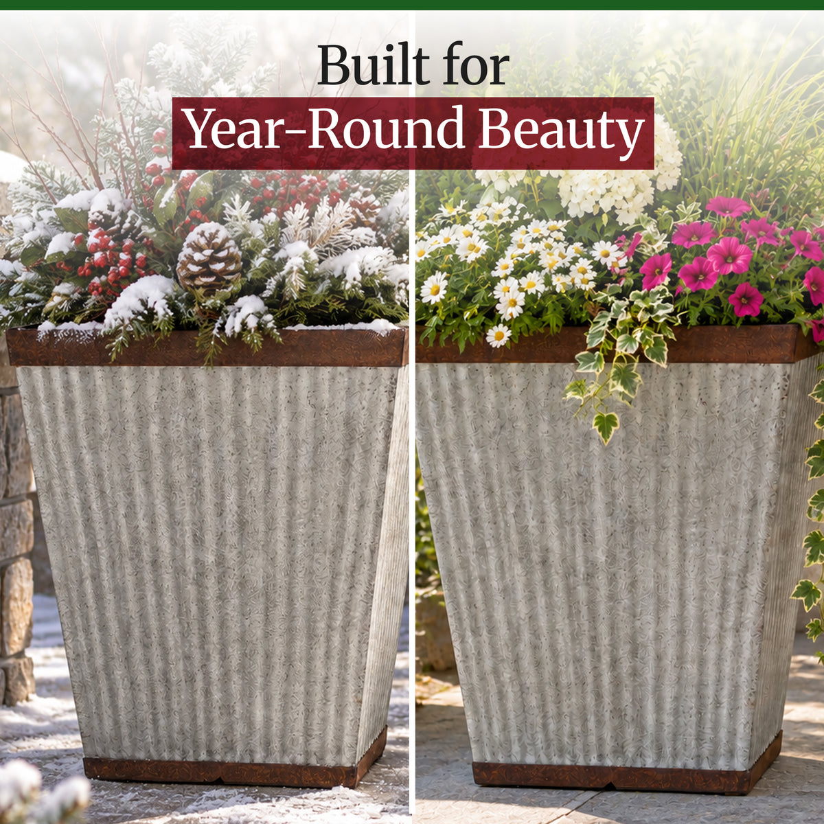 Southern Patio HDR-046851 Square Rustic Resin Outdoor Box Flower Planter (4 Set)