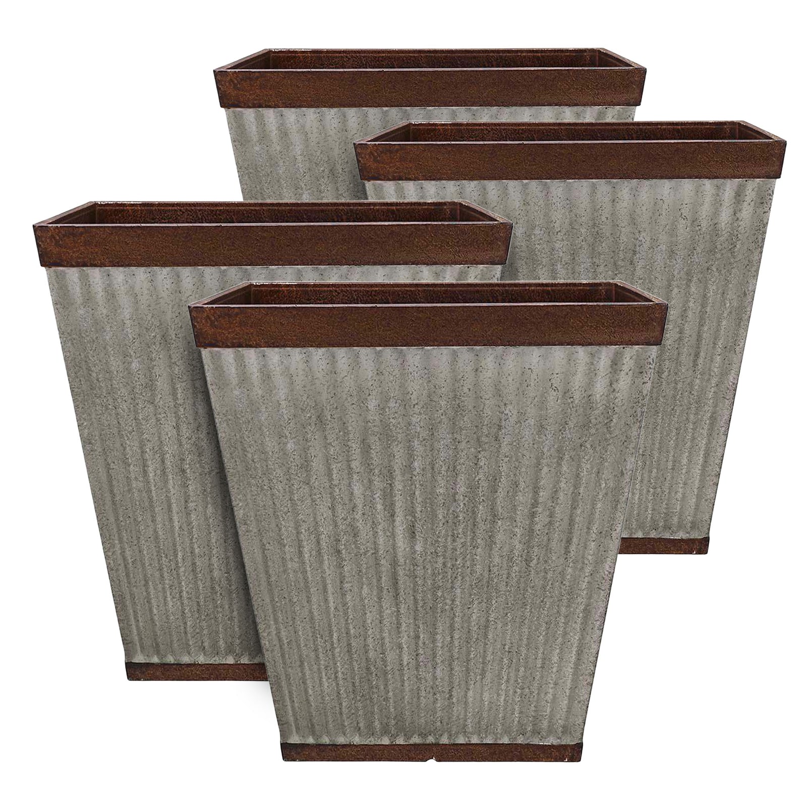 Southern Patio HDR-046851 Square Rustic Resin Outdoor Box Flower Planter (4 Set) - VMInnovations