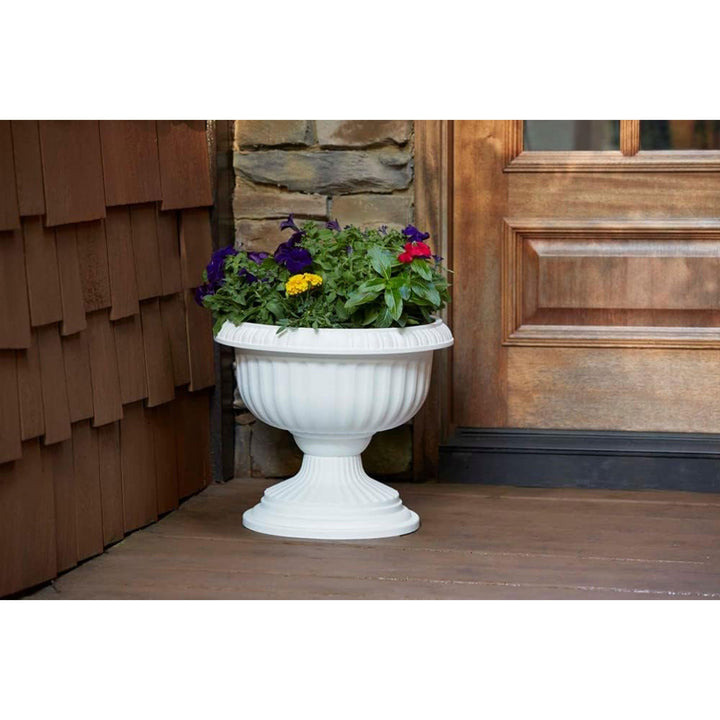 Southern Patio Dynamic Design Outdoor 18 In Resin Grecian Urn Planter Pot, White - VMInnovations