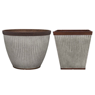 Southern Patio Rustic Resin Outdoor Planter Urn w/ Square Rustic Box Flower Pot