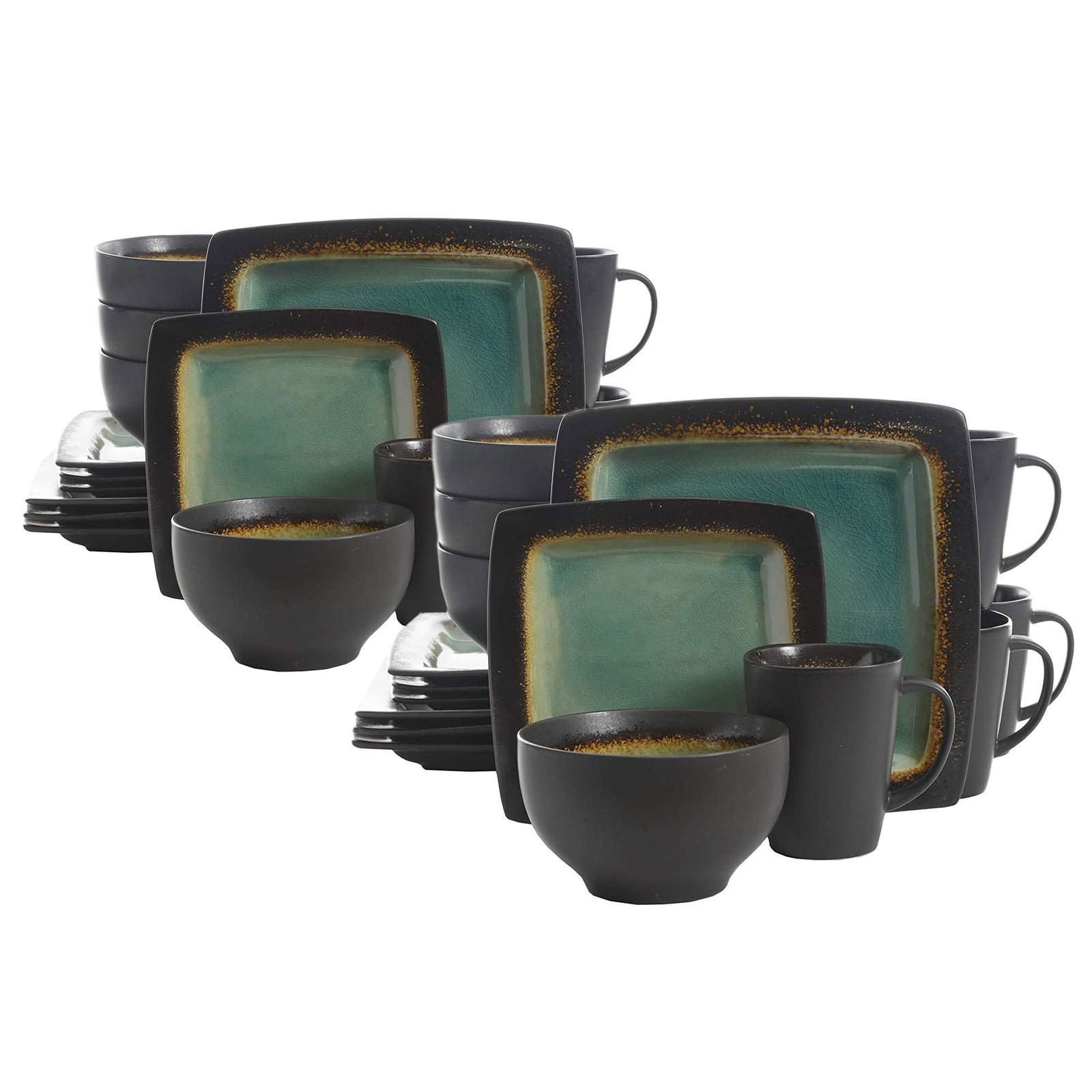 Gibson Elite Ocean Paradise 16Pc Square Glazed Kitchen Dish Set, Jade (2 Pack) - VMInnovations