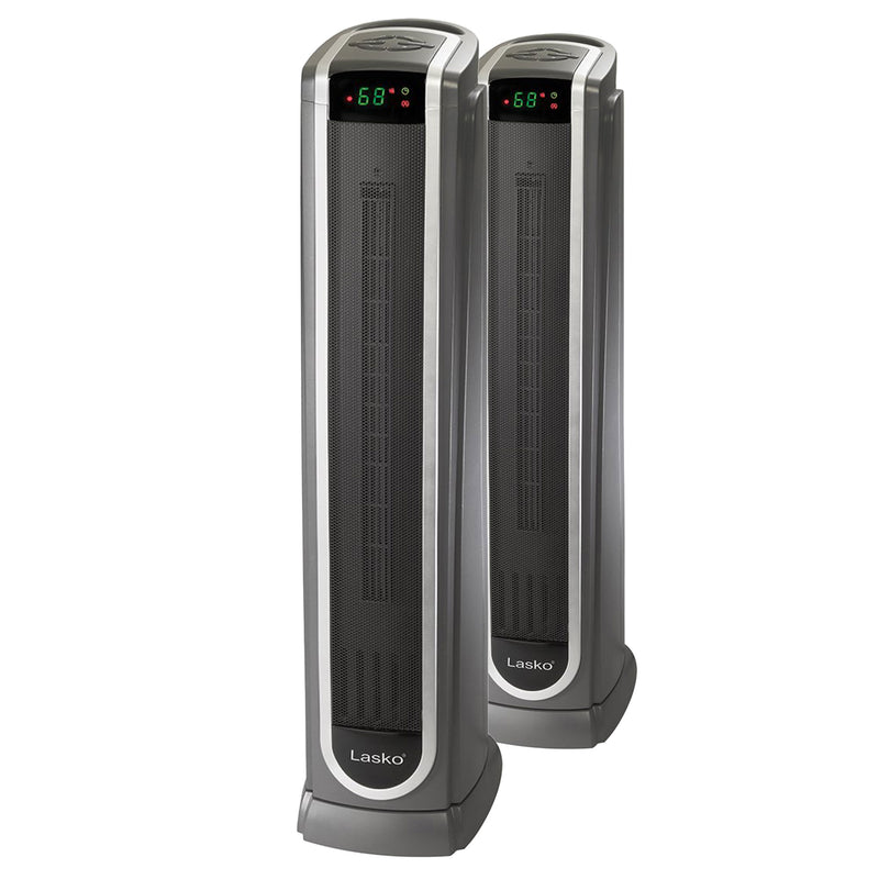 Lasko 1500W Portable Electric Oscillating Ceramic Tower Space Heater (2 Pack)