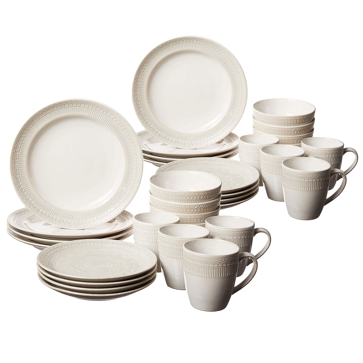 Gibson 16 Pc Reactive Glaze Dinnerware Set Plates, Bowls, & Mugs, Cream (2 Pack)