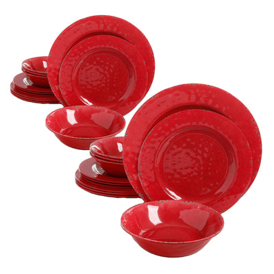 Gibson Studio California Mauna 12-Piece Melamine Dinnerware Set, Red (2 Pack) - VMInnovations