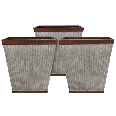 Southern Patio 16 Inch Square Rustic Resin Outdoor Box Flower Planter (3 Pack)