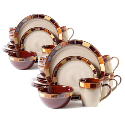Gibson Elite Casa Estebana 16 Piece Plates, Bowls, and Mugs Set, Cream (2 Pack)