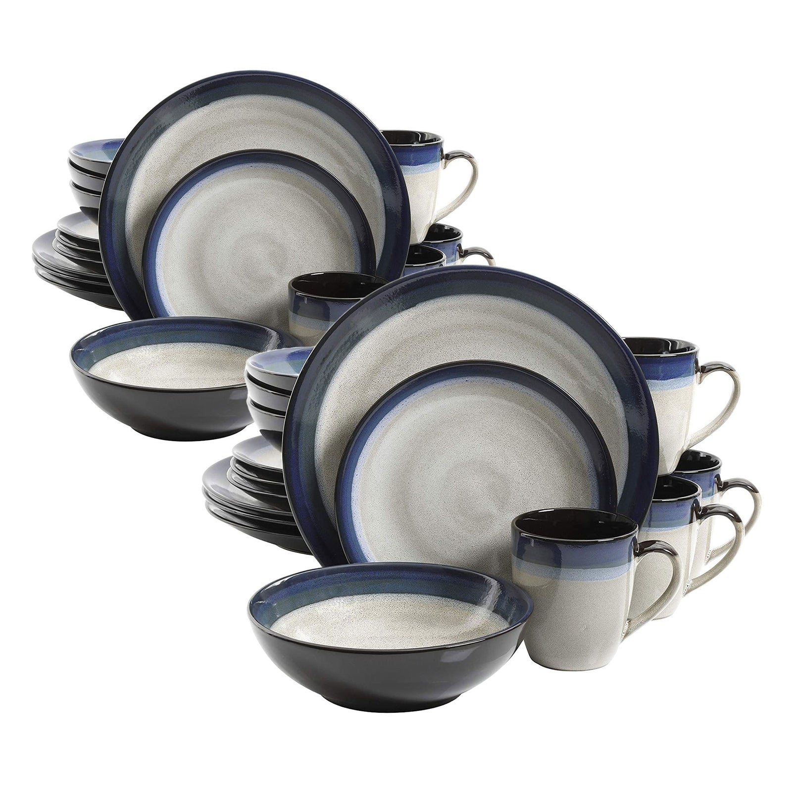 Gibson Elite Couture Band Glazed Stoneware 16 Pc Dinnerware Set, Blue (2 Pack) - VMInnovations