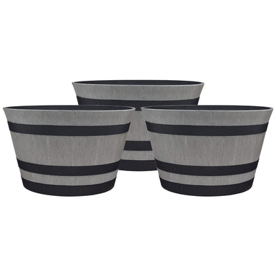 Southern Patio HDR-055457 Resin Whiskey Barrel Garden Planter Pot, Gray (3 Pack) - VMInnovations