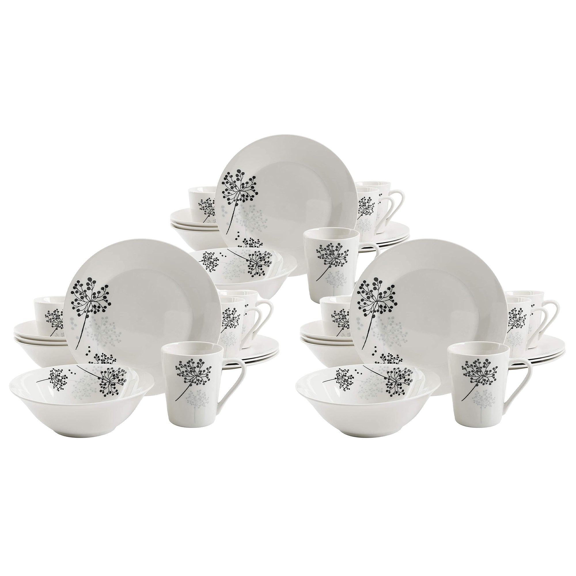 Gibson Netherwood 12 Pc Glaze Dinnerware Plates, Bowls, and Mugs, White (3 Pack)
