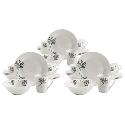 Gibson Netherwood 12 Pc Glaze Dinnerware Plates, Bowls, and Mugs, White (3 Pack)