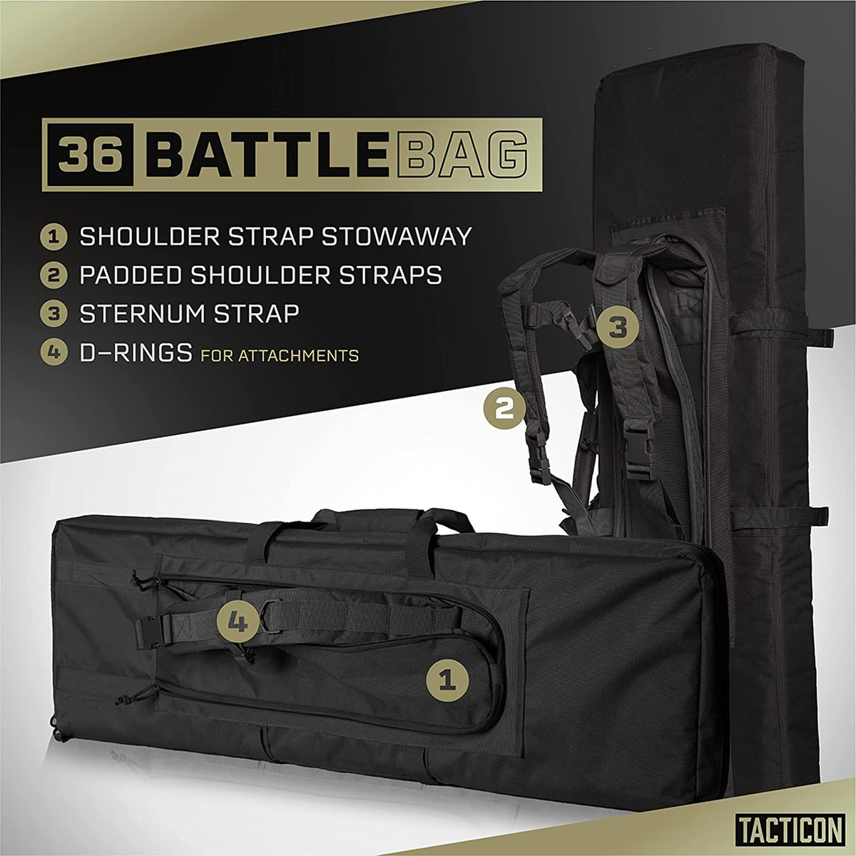 Tacticon Armament Battle Bag 36 Inch Tactical Double Slot Bag Gear Case, Black - VMInnovations