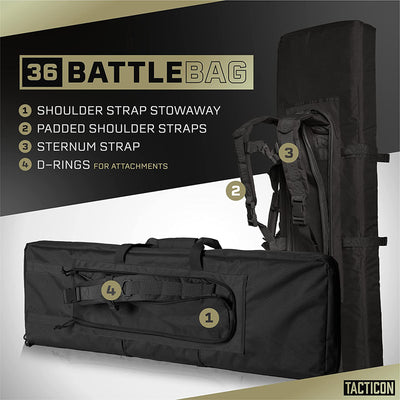 Tacticon Armament Battle Bag 36 Inch Tactical Double Slot Bag Gear Case, Black - VMInnovations