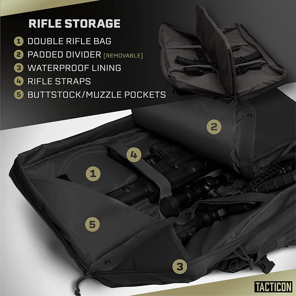 Tacticon Armament Battle Bag 36 Inch Tactical Double Slot Bag Gear Case, Black - VMInnovations