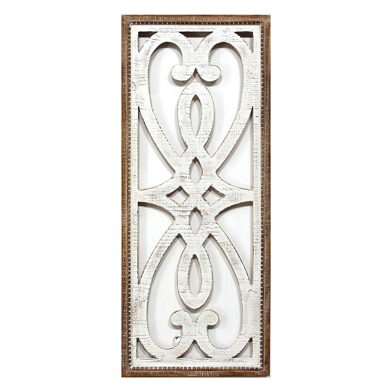 Stratton Natural Wooden Carved Wall Panel w/ Distressed Finish, White (Open Box)