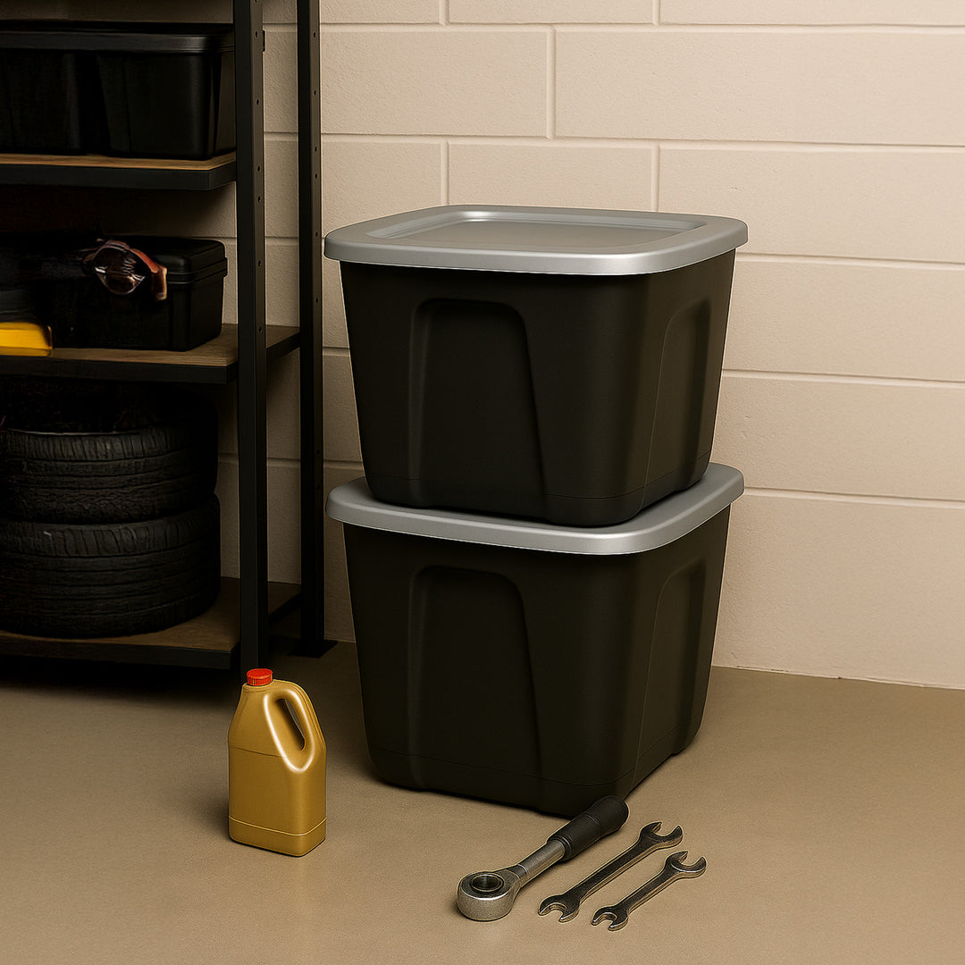 Homz 6610BKTS.10 10 Gallon Molded Plastic Storage Bin with Secure Lid (2 Pack)