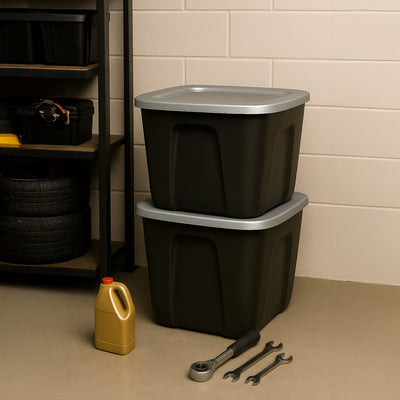 Homz 6610BKTS.10 10 Gallon Molded Plastic Storage Bin with Secure Lid (2 Pack)
