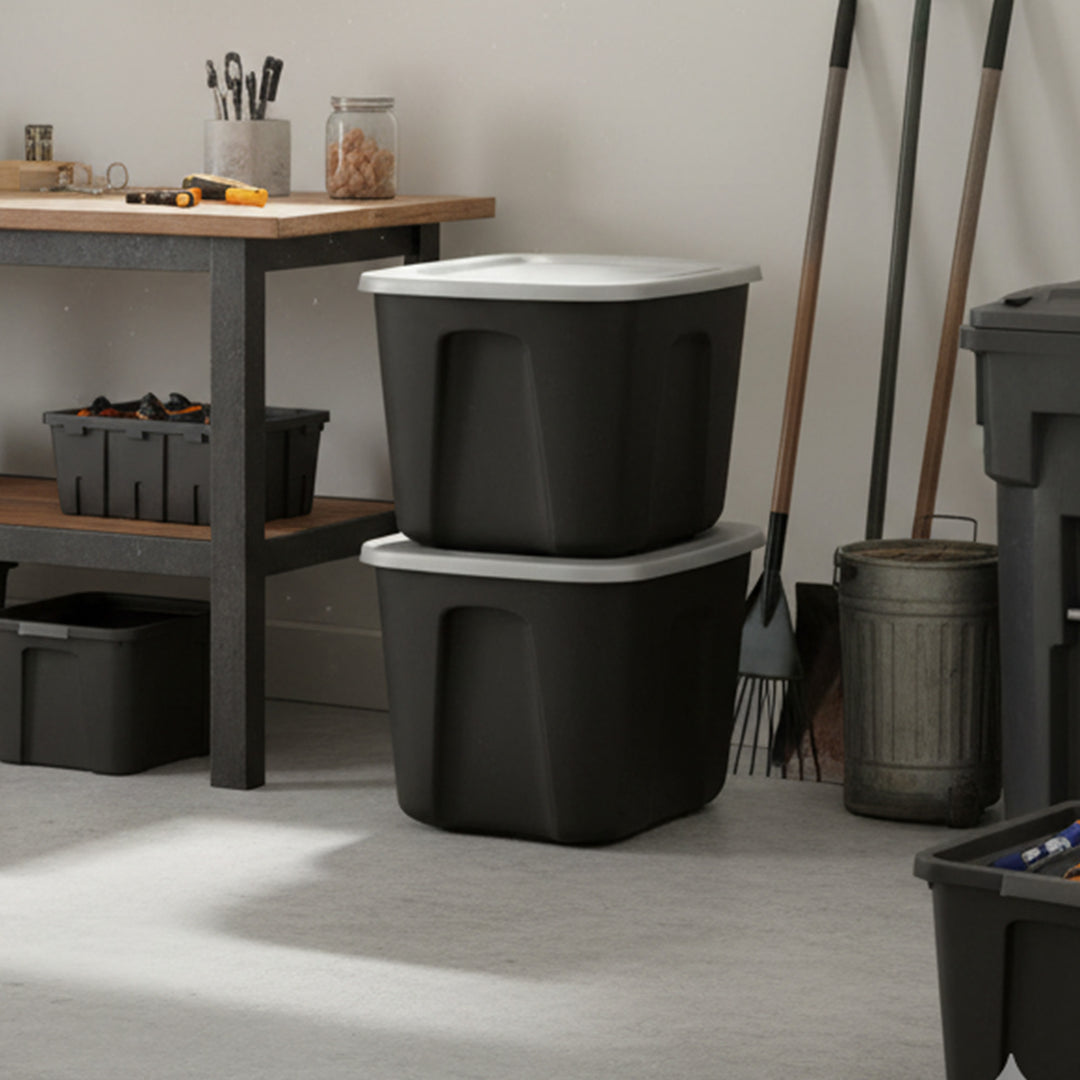 Homz 6610BKTS.10 10 Gallon Molded Plastic Storage Bin with Secure Lid (2 Pack)