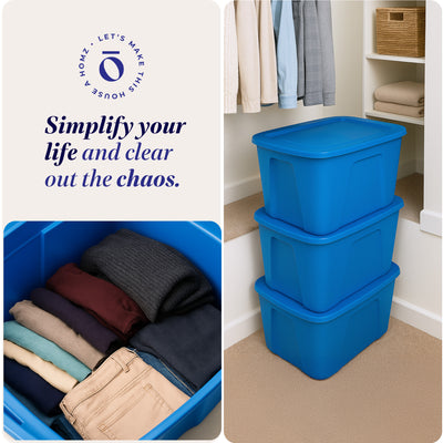 Homz 18 Gallon Standard Plastic Storage Container with Secure Lid, Blue, 8 Pack - VMInnovations