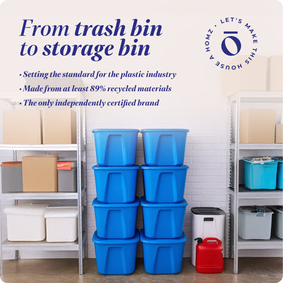 Homz 18 Gallon Standard Plastic Storage Container with Secure Lid, Blue, 8 Pack - VMInnovations