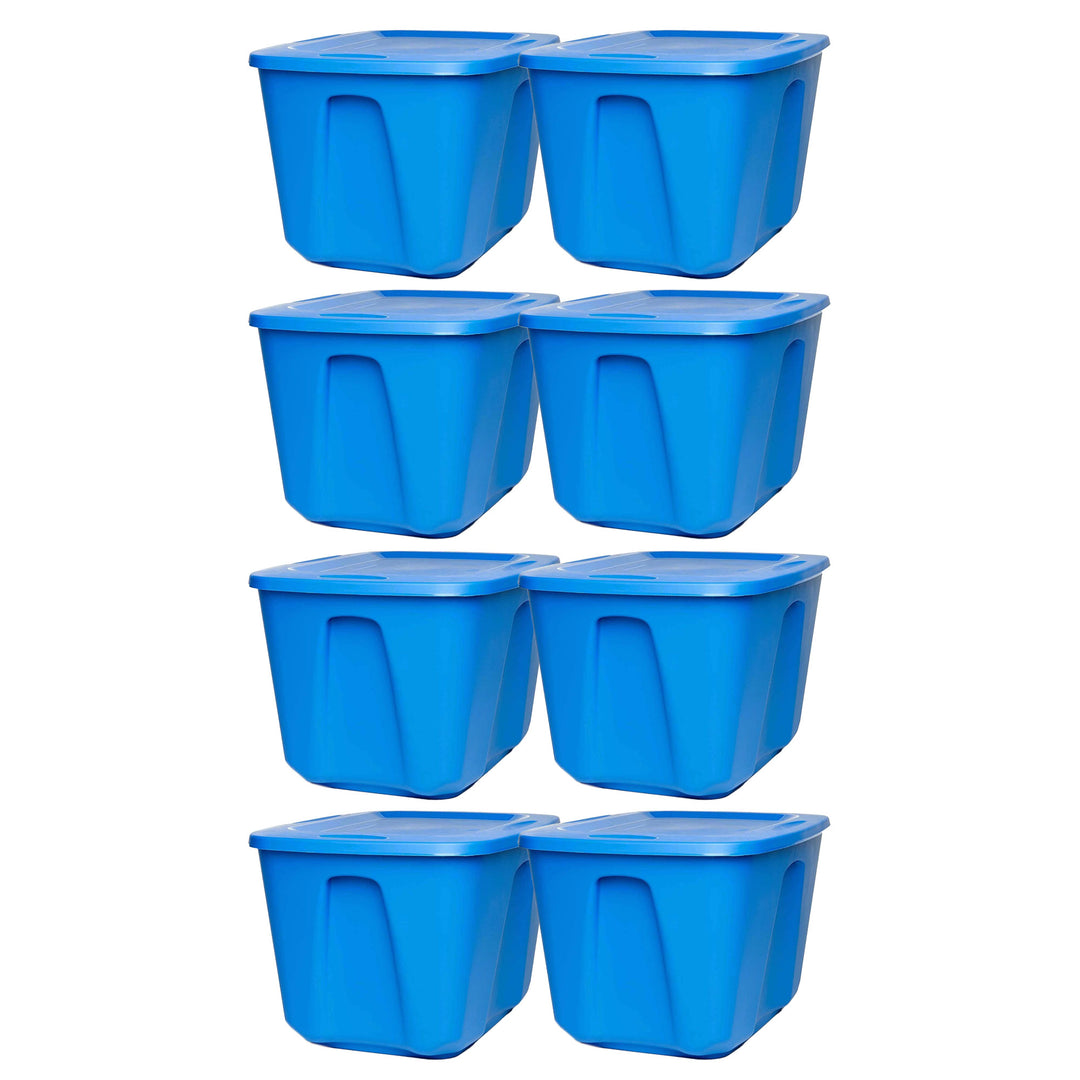 Homz 18 Gallon Standard Plastic Storage Container with Secure Lid, Blue, 8 Pack