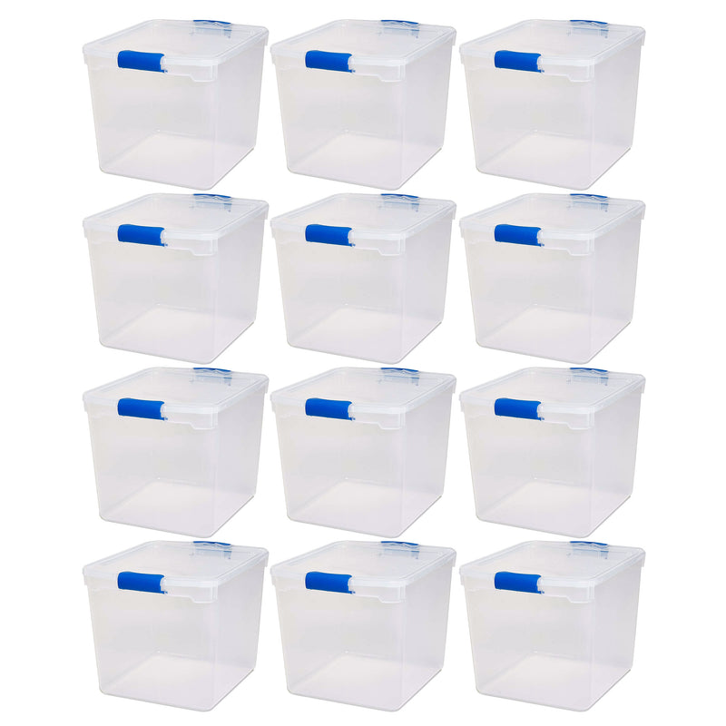 Homz 31 Quart Heavy Duty Clear Plastic Stackable Storage Containers, 12 Pack