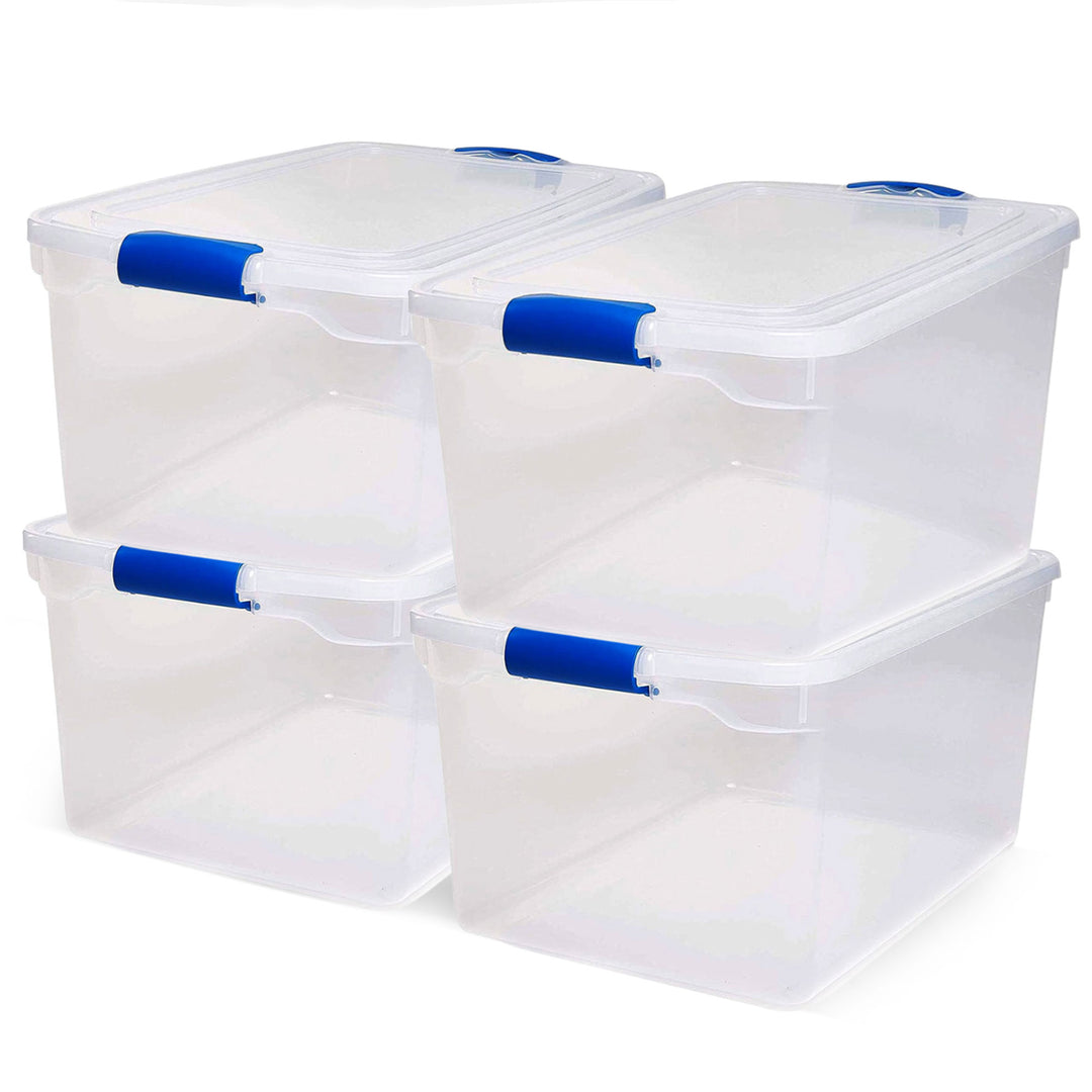 Homz 66-Quart Clear Plastic Stackable Storage Containers w/ Latch Lid, 4 Pack