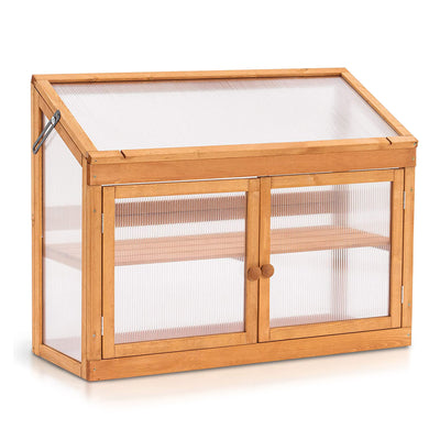 MCombo 2-Tier Outdoor/Indoor Wooden Cold Frame Greenhouse with Shelf and Roof - VMInnovations