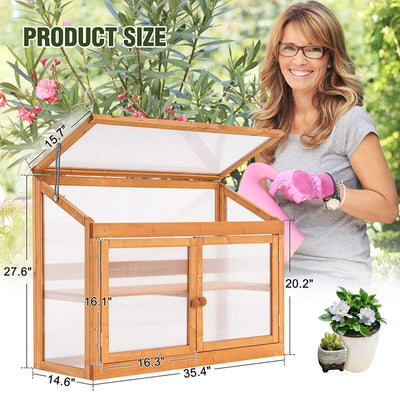 MCombo 2-Tier Outdoor/Indoor Wooden Cold Frame Greenhouse with Shelf and Roof - VMInnovations