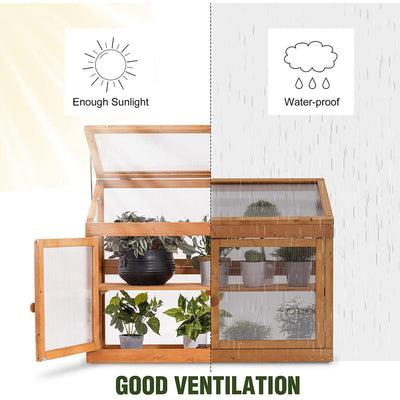 MCombo 2-Tier Outdoor/Indoor Wooden Cold Frame Greenhouse with Shelf and Roof - VMInnovations