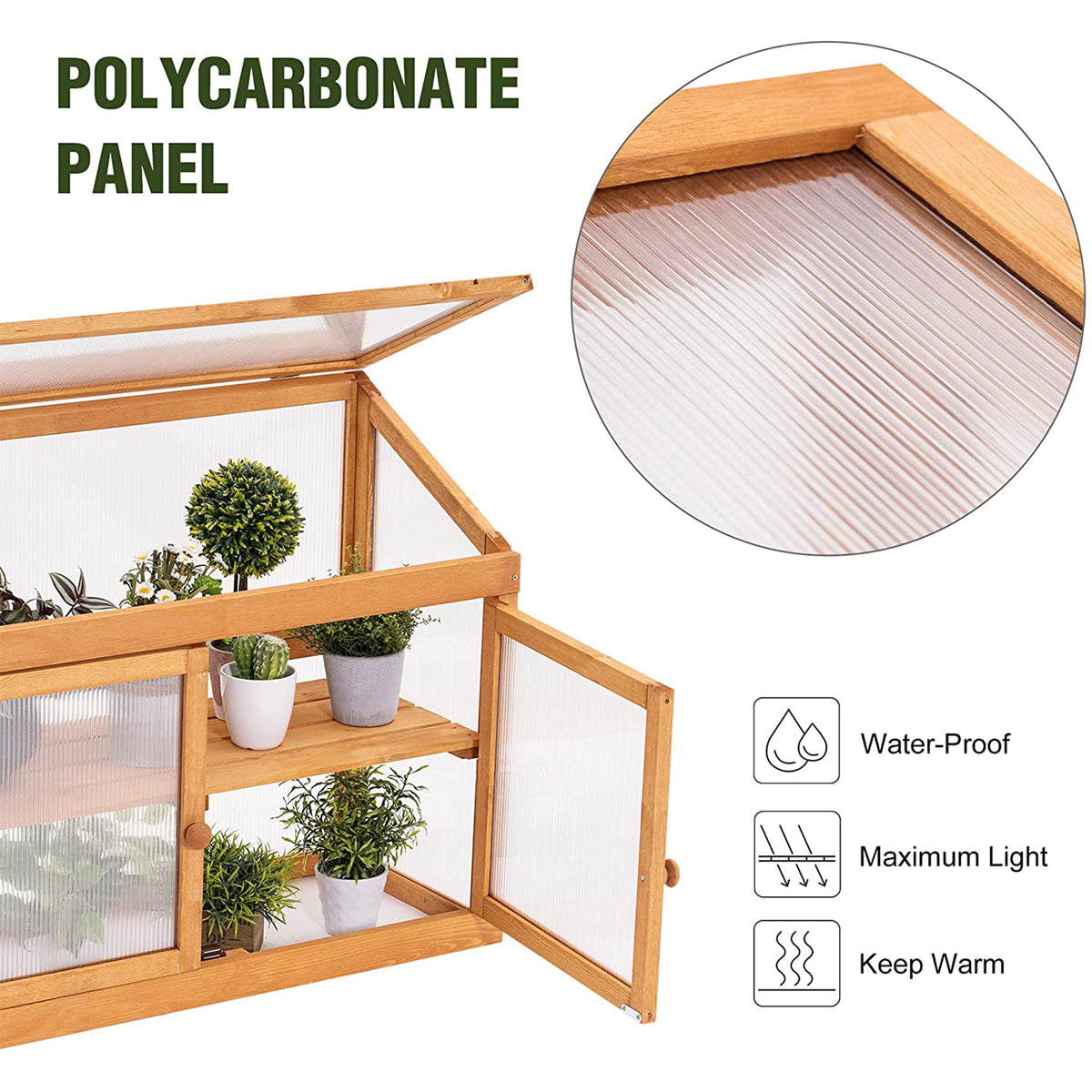 MCombo 2-Tier Outdoor/Indoor Wooden Cold Frame Greenhouse with Shelf and Roof - VMInnovations