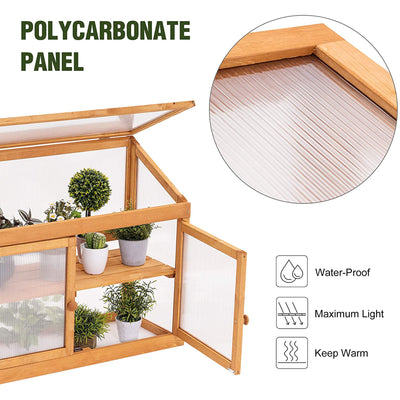 MCombo 2-Tier Outdoor/Indoor Wooden Cold Frame Greenhouse with Shelf and Roof - VMInnovations