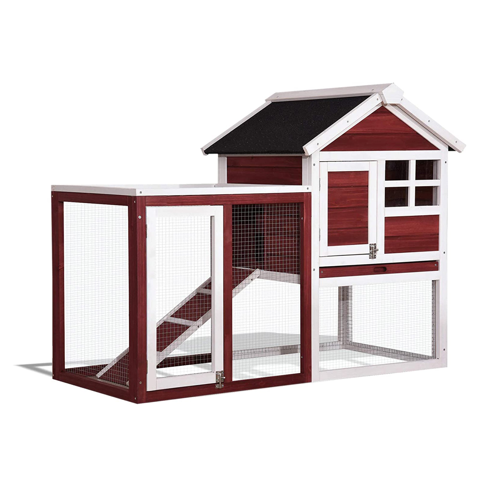 Lovupet Outdoor/Indoor Wood Chicken Coop, Rabbit Hutch w/ Pull Out Tray, Auburn