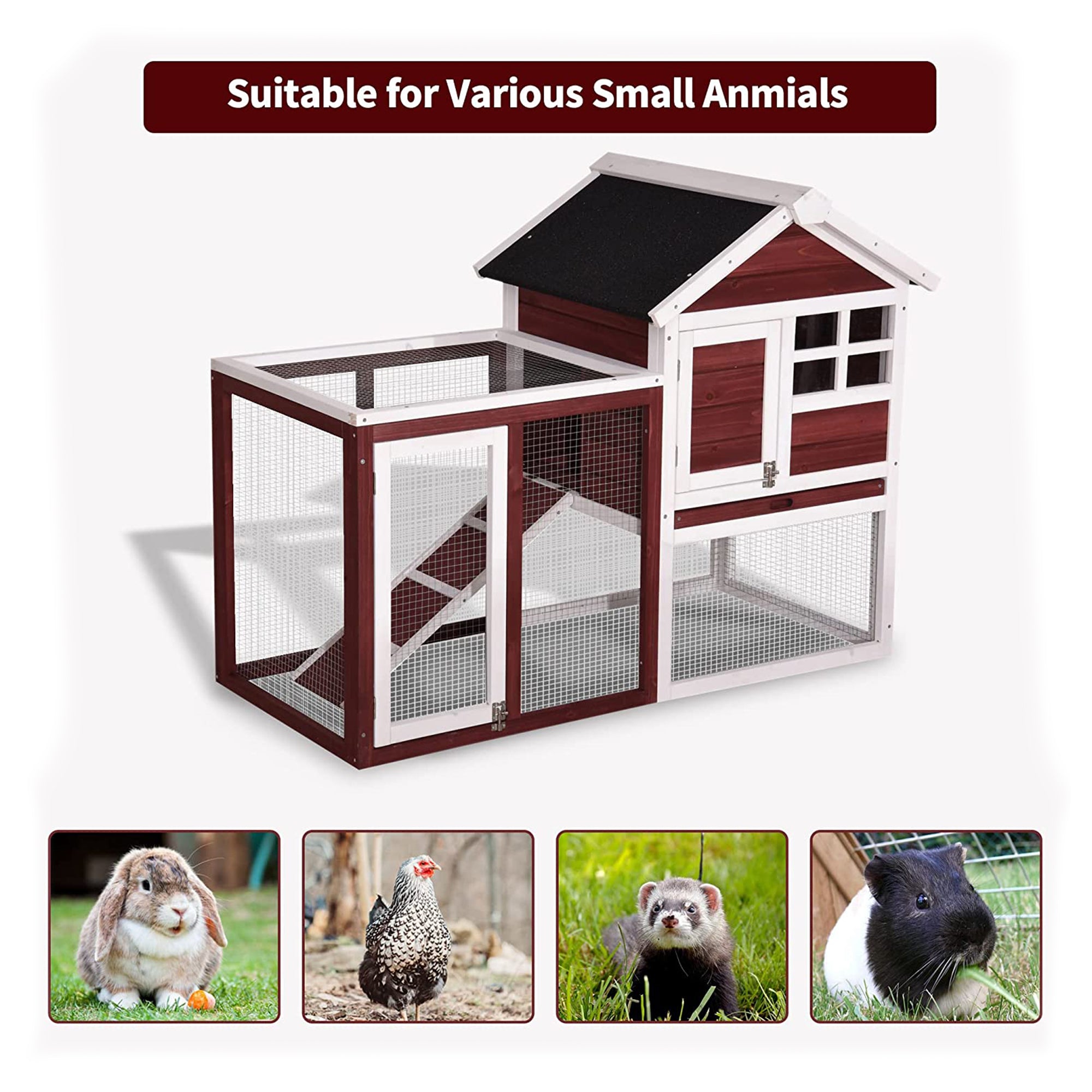 Lovupet Outdoor/Indoor Wood Chicken Coop, Rabbit Hutch w/ Pull Out Tray, Auburn