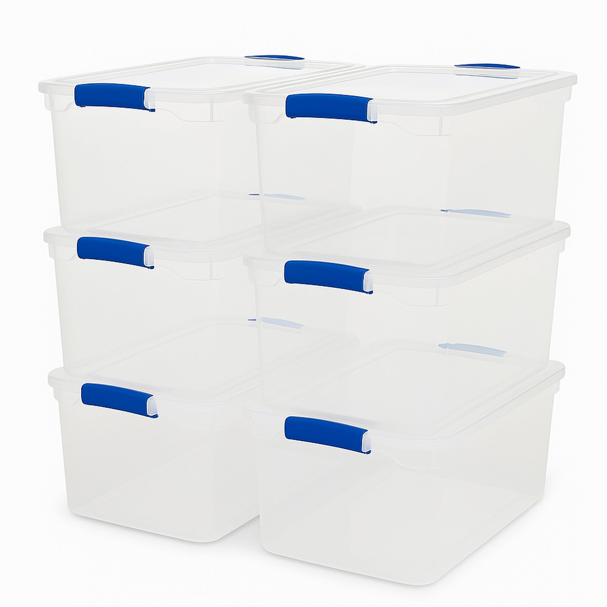 Homz 66 Quart Heavy Duty Modular Stackable Storage Containers, Clear, 6 Pack