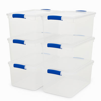 Homz 66 Quart Heavy Duty Modular Stackable Storage Containers, Clear, 6 Pack