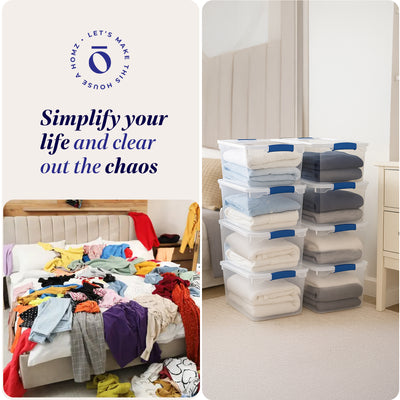 Homz 66 Quart Heavy Duty Modular Stackable Storage Containers, Clear, 8 Pack
