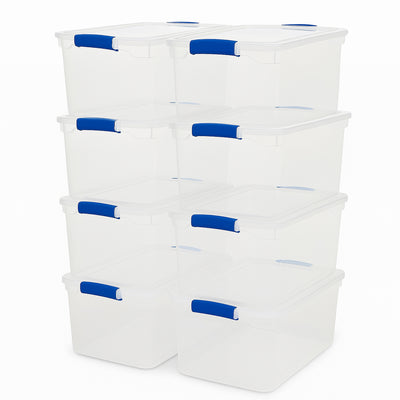 Homz 66 Quart Heavy Duty Modular Stackable Storage Containers, Clear, 8 Pack