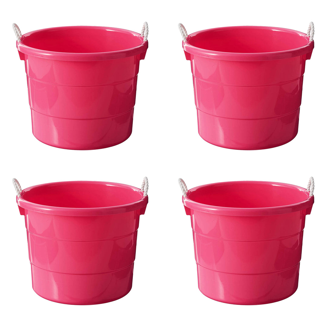 Homz Plastic 18 Gallon Utility Bucket Tub Container with Handles, Pink (2 Pack)