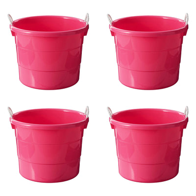 Homz Plastic 18 Gallon Utility Bucket Tub Container with Handles, Pink (2 Pack)