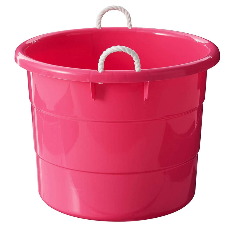 Homz Plastic 18 Gallon Utility Bucket Tub Container with Handles, Pink (2 Pack)