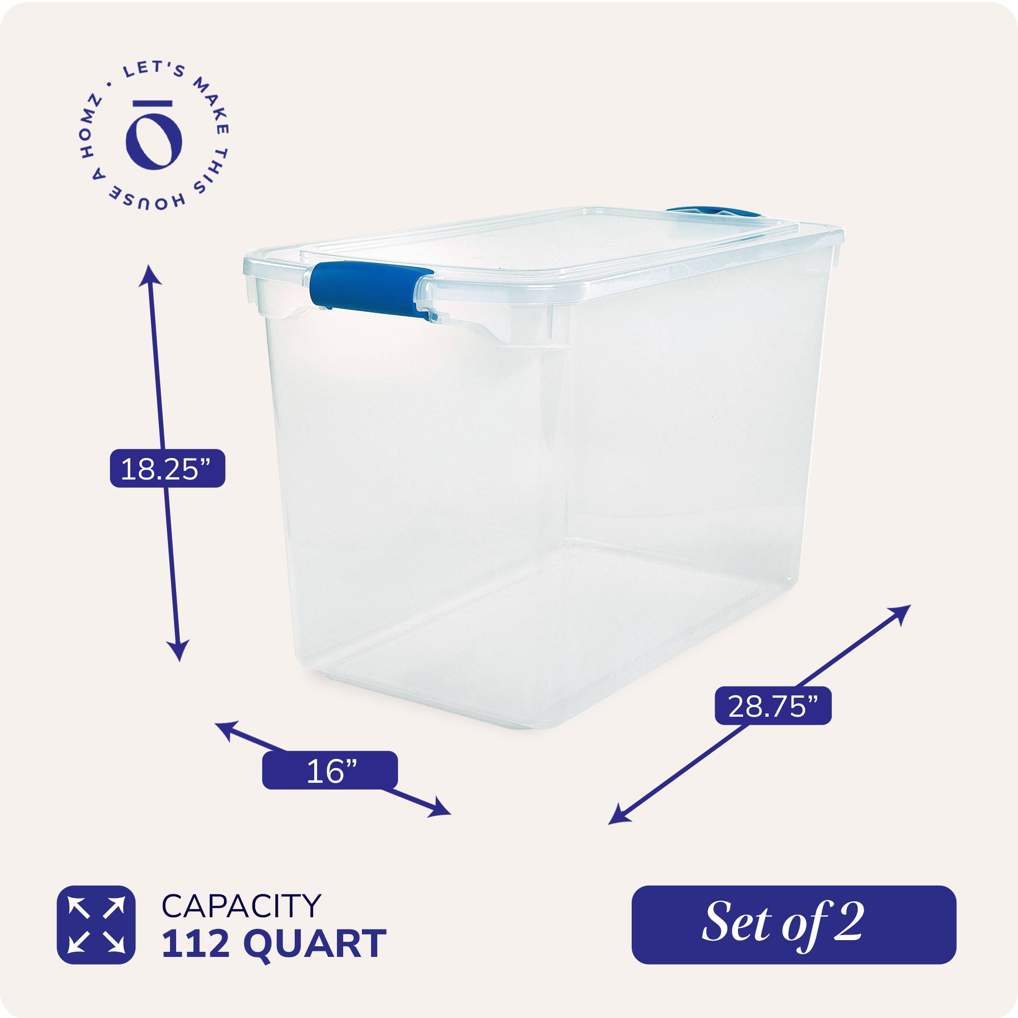 Homz 112 Quart Storage Container 2 Pack with 66 Quart Storage Container 2 Pack