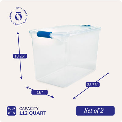 Homz 112 Quart Storage Container 2 Pack with 66 Quart Storage Container 2 Pack