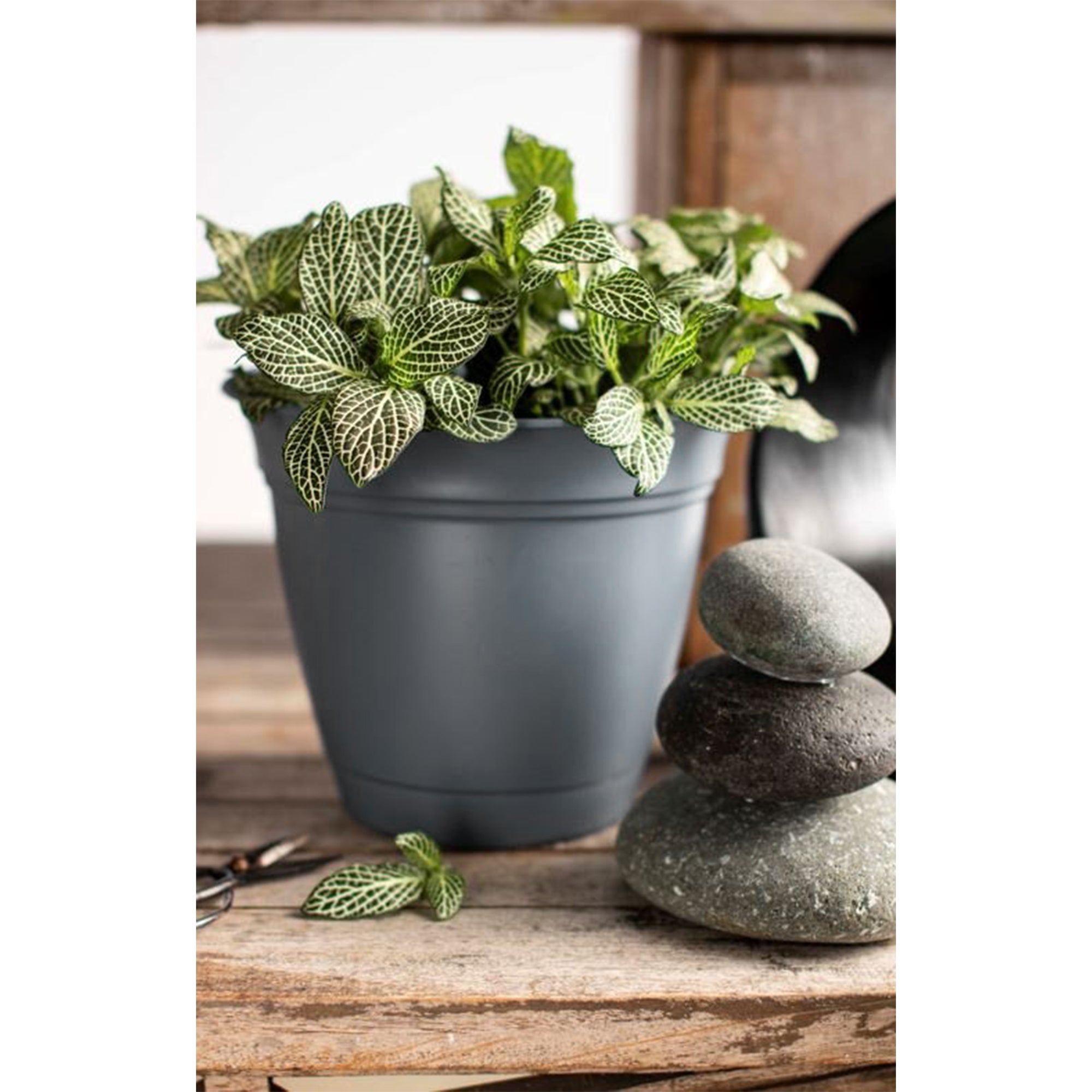 HC Companies 12 Inch Eclipse Planter with Attached Saucer, Warm Gray (Open Box)